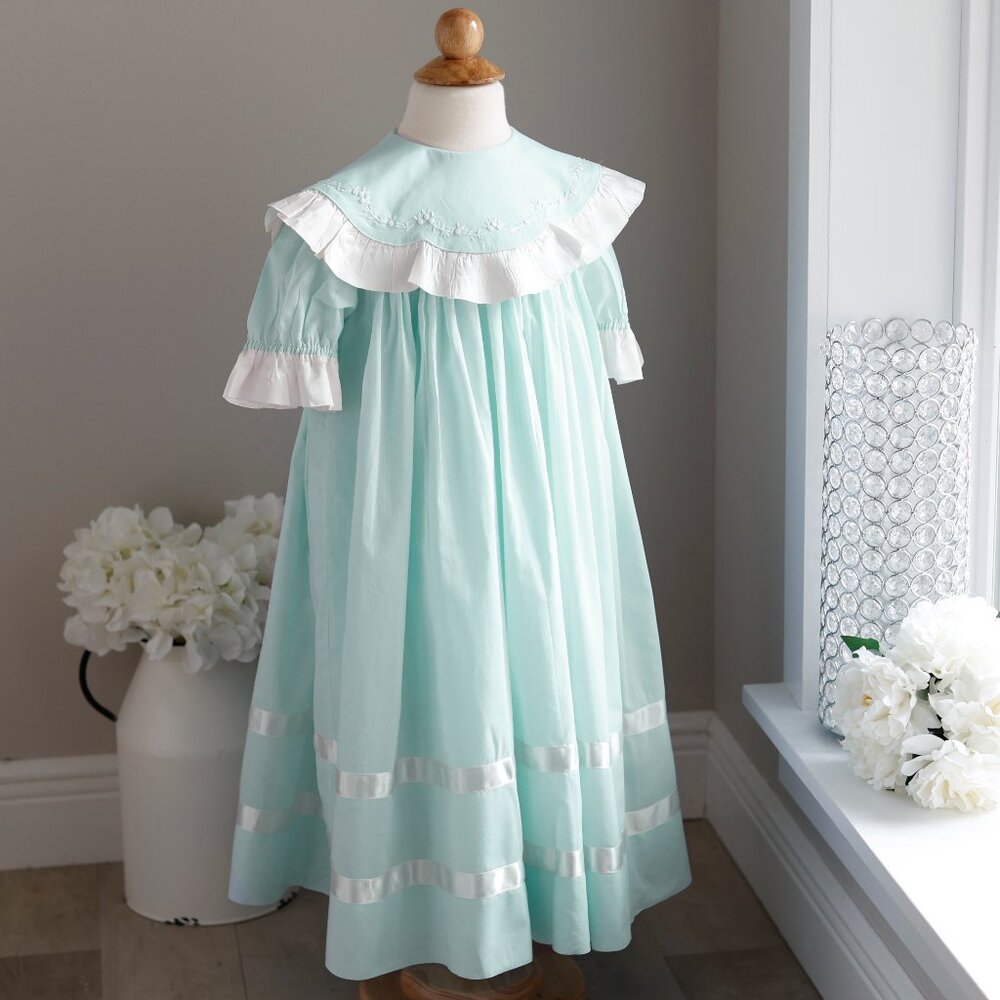 Strasburg Dress Heirloom Pastel Mint Green Satin Trim Size 3/4 RARE Special NWT